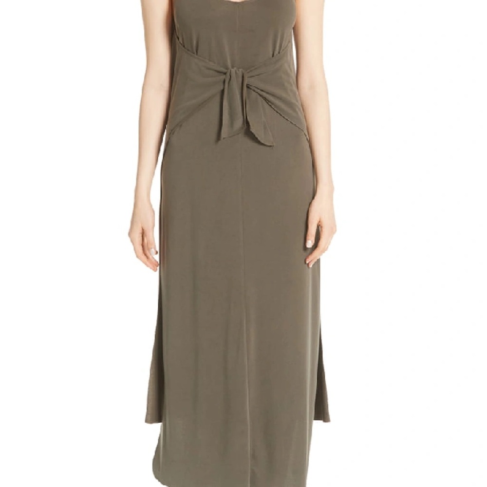 Vince Sleeveless Scoop-Neck Midi Dress in Olive - Picture 2 of 6
